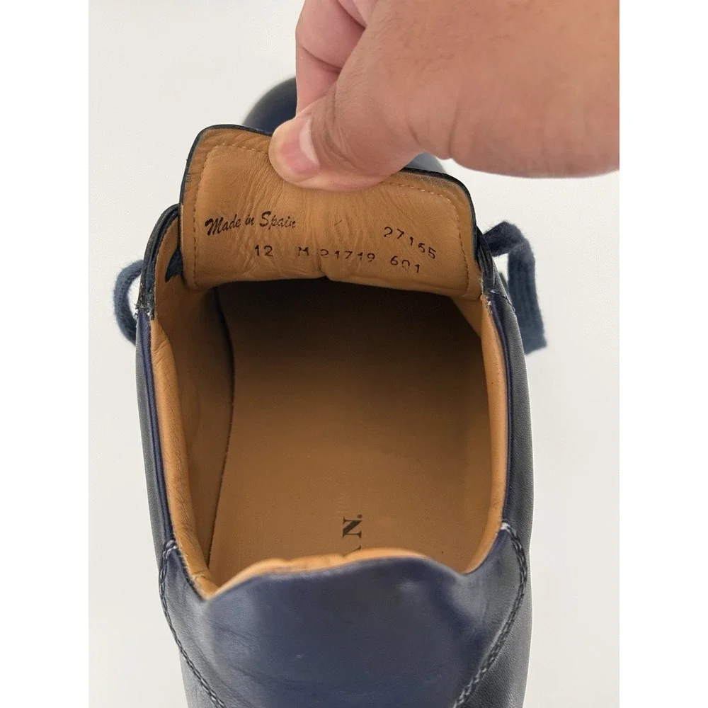 Mezlan Mens 12 M Navy Leather Low Top Sneakers Casual Dress Shoes Made In Spain
